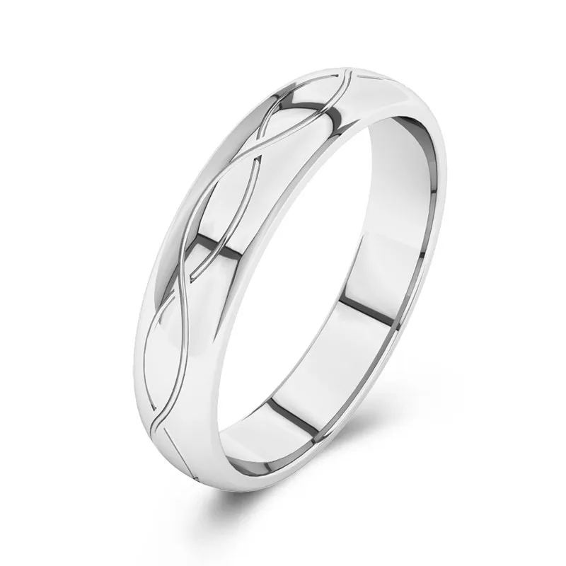 Simple Carved Infinity Men 14K White Gold Wedding Band