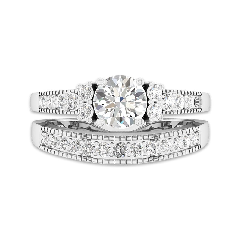 14K White Gold Pav 1.00ct Moissanite Bridal Set