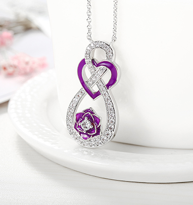Heart Infinity Purple Rose Necklace