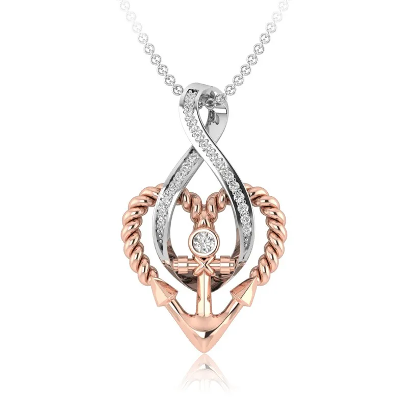 Classic Infinity Heart Anchor Necklace Pendant Women 18K Rose Gold