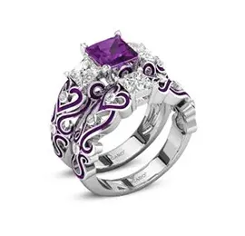 Purple Three Stone Ring Set