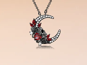 Collier Noir Tête de Mort Lune