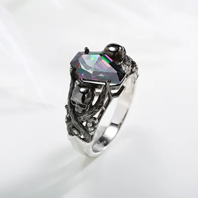 Bague Crâne Cercueil Topaze Mystique