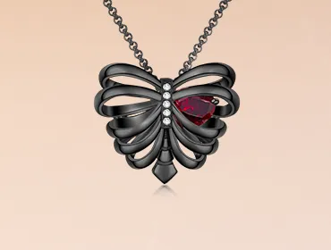 Collier Noir Côtelé Cœur