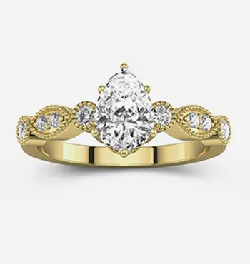 Retro Beaded Pear Gold Engagement Ring