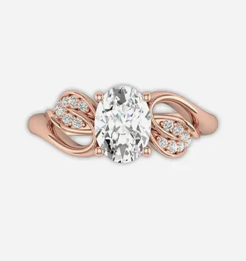 Oval Rose Gold Leaf Engagement Ring