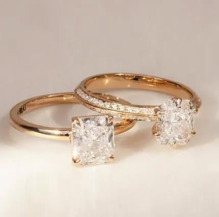 Princess Cut and Cushion Cut Gold Rings