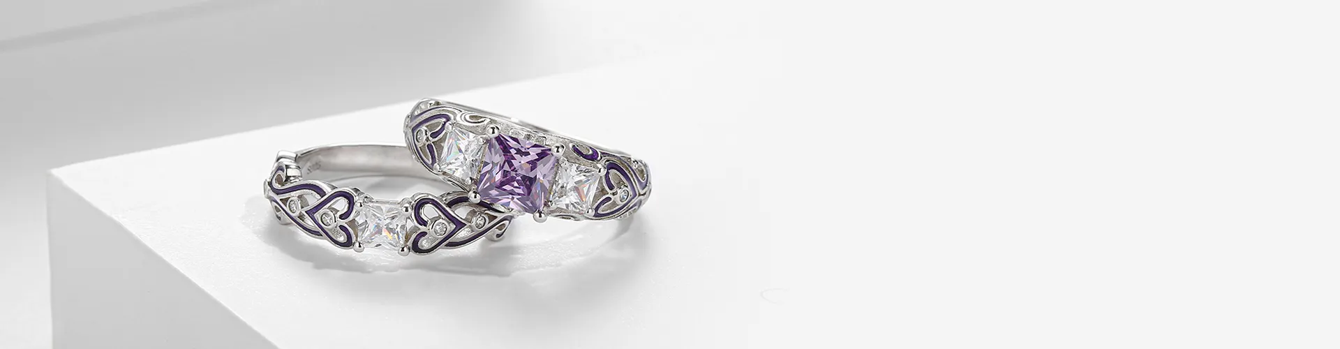 Three Stone Purple Engagement Ring