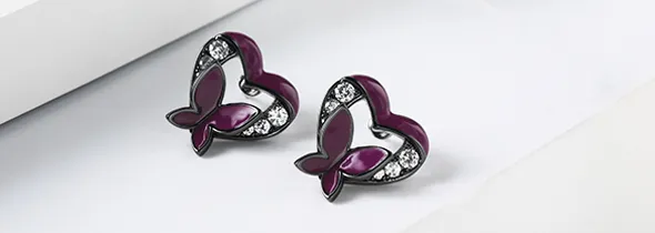 Purple Butterfly Heart Earrings