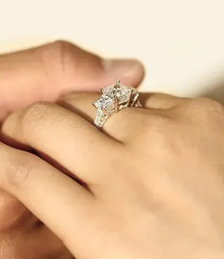 vancaro three-stone moissanite engagement ring