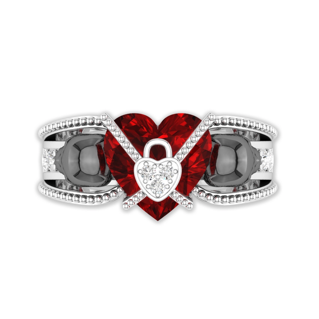 Gothique Bloquer Crâne Bague de fiançailles Femme Rouge Grenat Cœur