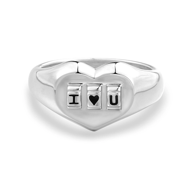 White Gold Plated Unique Heart Lock Signet