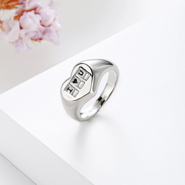 White Gold Plated Unique Heart Lock Signet