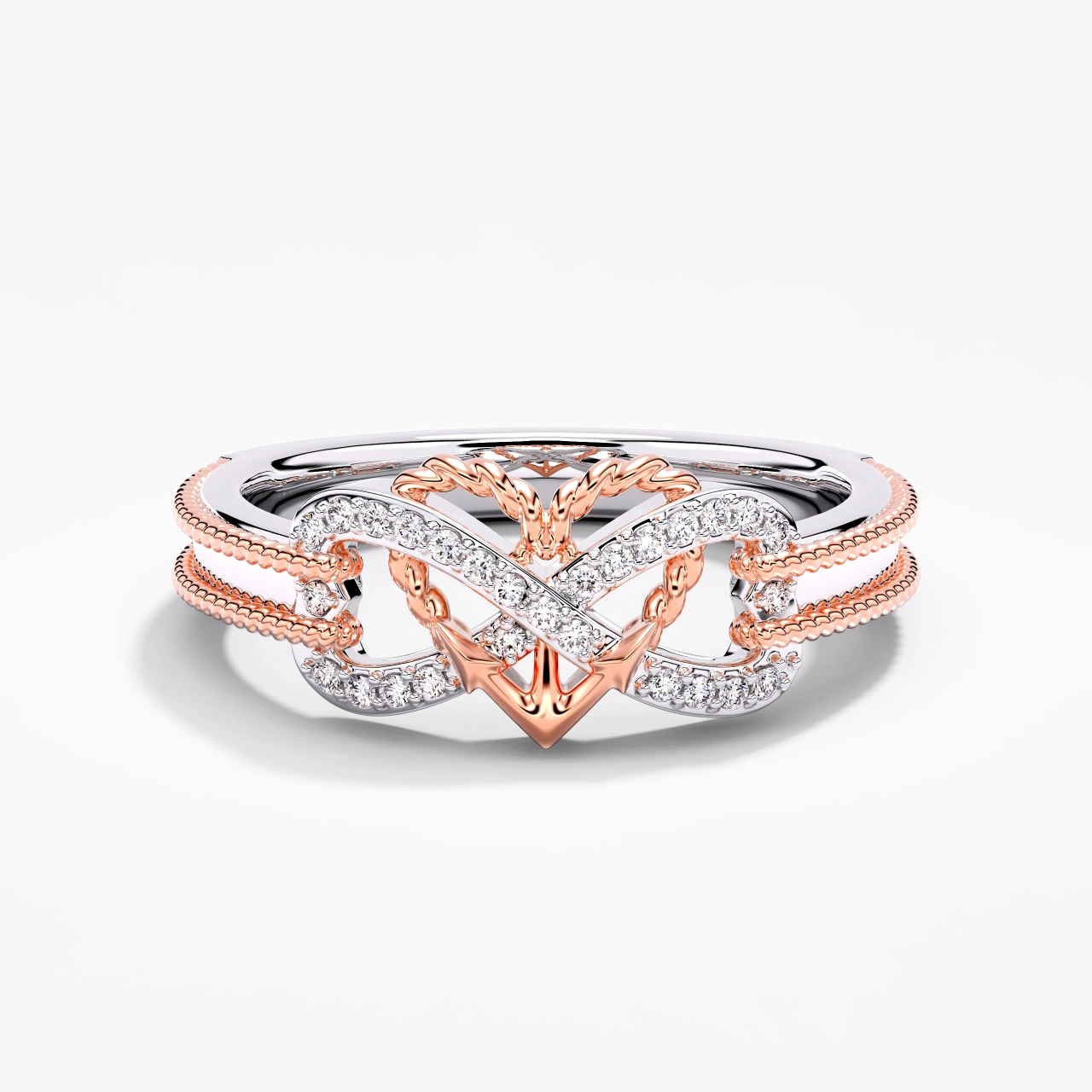 Or rose 18 carats Plaqué Unique Infini Ancre Bague de promesse