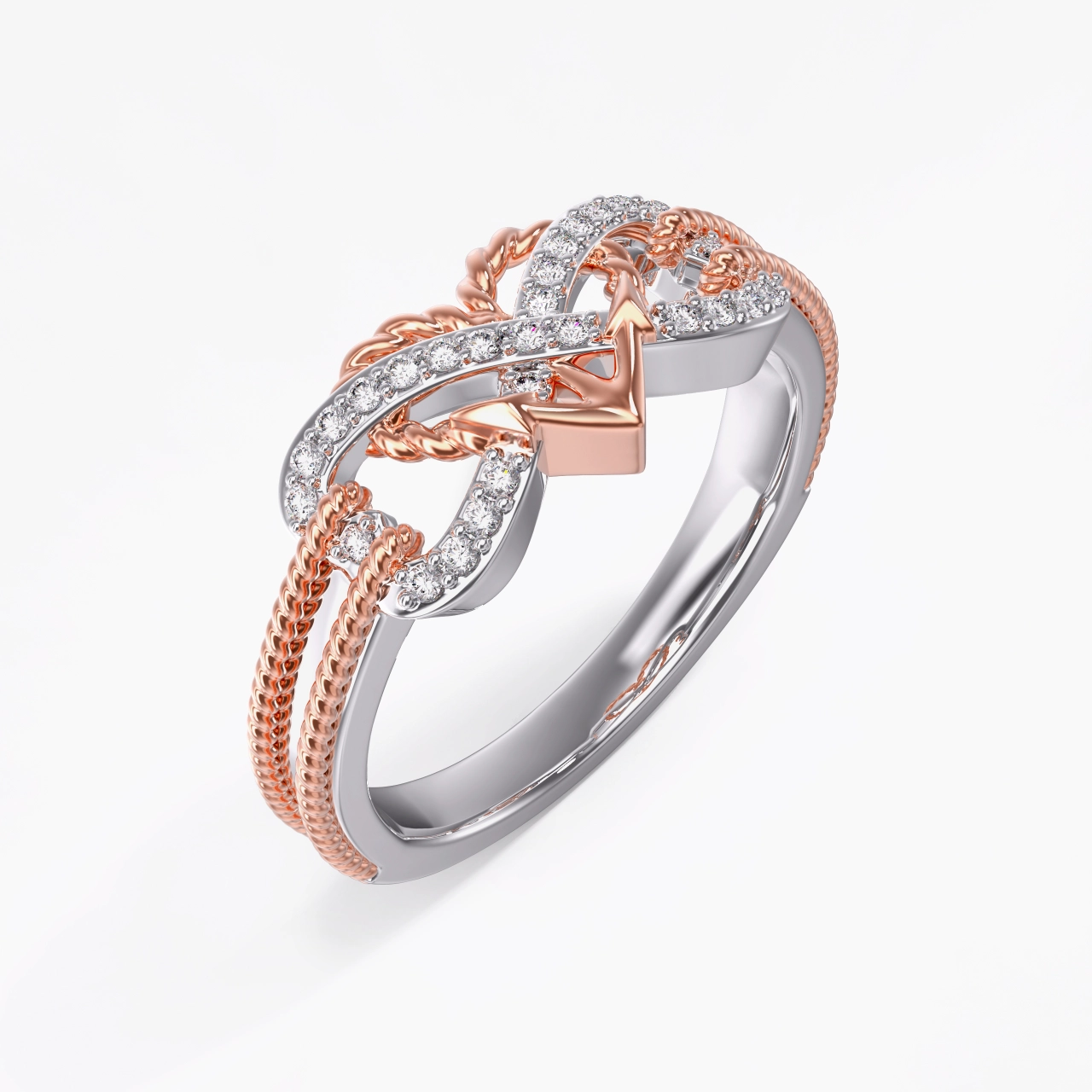Or rose 18 carats Plaqué Unique Infini Ancre Bague de promesse