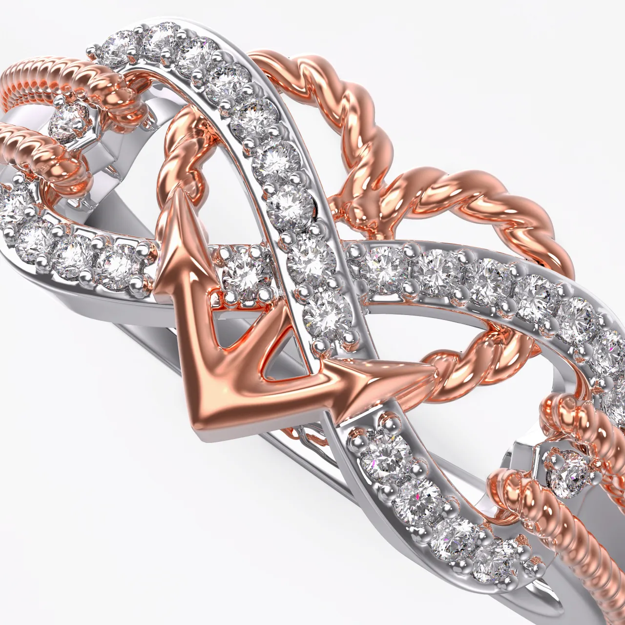 Or rose 18 carats Plaqué Unique Infini Ancre Bague de promesse