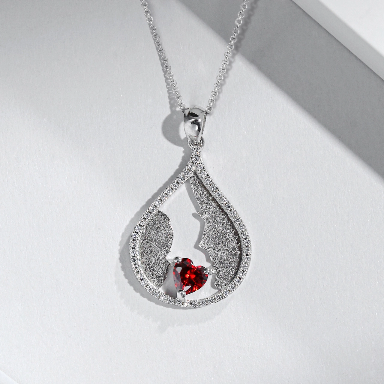 Unique Heart Pendant Necklace Garnet Red Heart