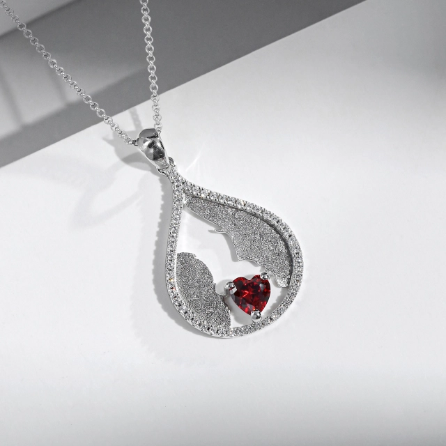 Unique Heart Pendant Necklace Garnet Red Heart