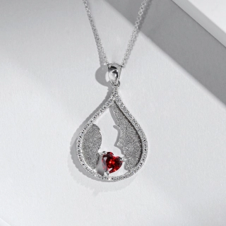 Unique Heart Pendant Necklace Garnet Red Heart