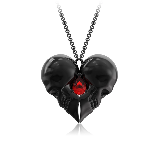 Gothic Skull Pendant Necklace Garnet Red Pear