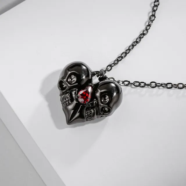 Gothic Skull Pendant Necklace Garnet Red Pear