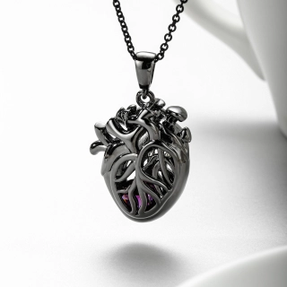 Gothic Heart Pendant Necklace Amethyst Purple Heart