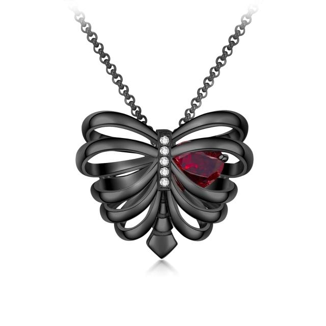 Gothic Rib Pendant Necklace Garnet Red Heart