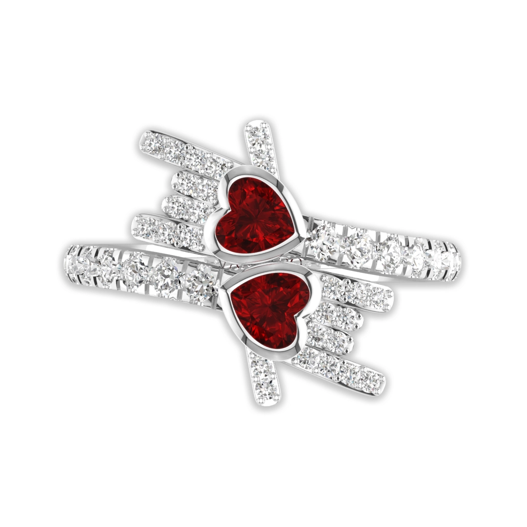 Unique Hand Prong Engagement Ring Women Garnet Red Heart