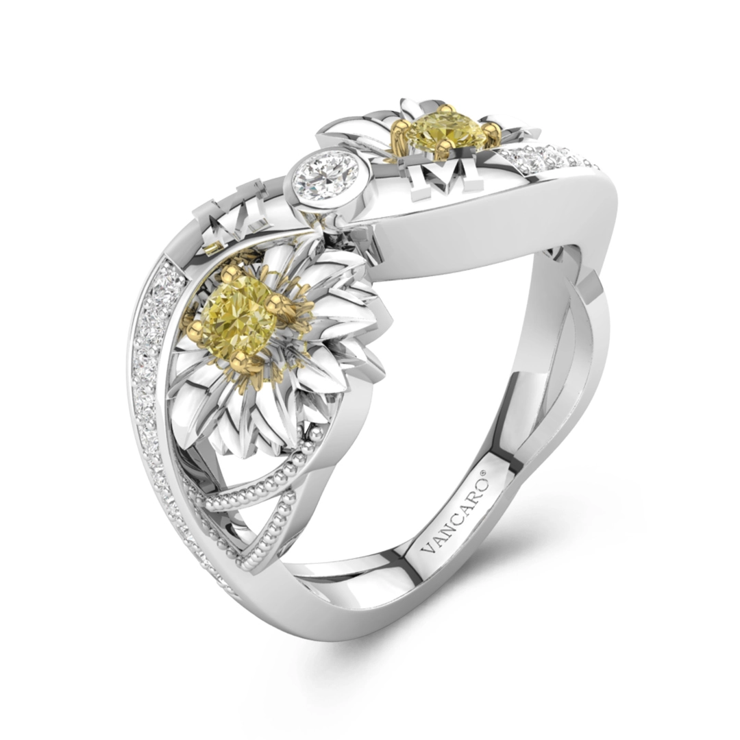 White Gold Plated Nature Daisy Infinity Wedding Band