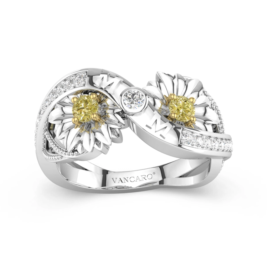 White Gold Plated Nature Daisy Infinity Wedding Band