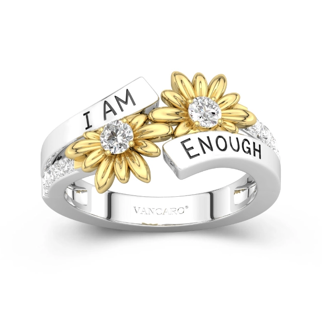 Two Tone Plated Nature Daisy Letter Wedding Band