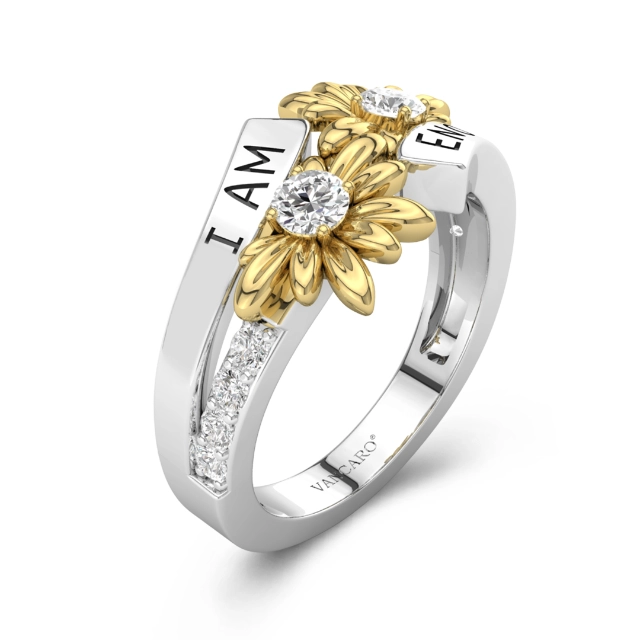 Two Tone Plated Nature Daisy Letter Wedding Band