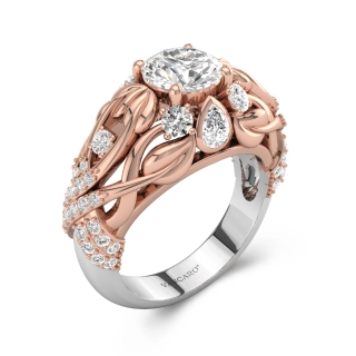 Two Tone Plated Nature Leaf Engagement Ring