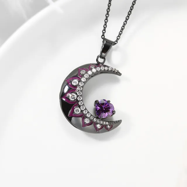 Gothic Moon Pendant Necklace Amethyst Purple Heart