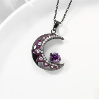 Gothic Moon Pendant Necklace Amethyst Purple Heart