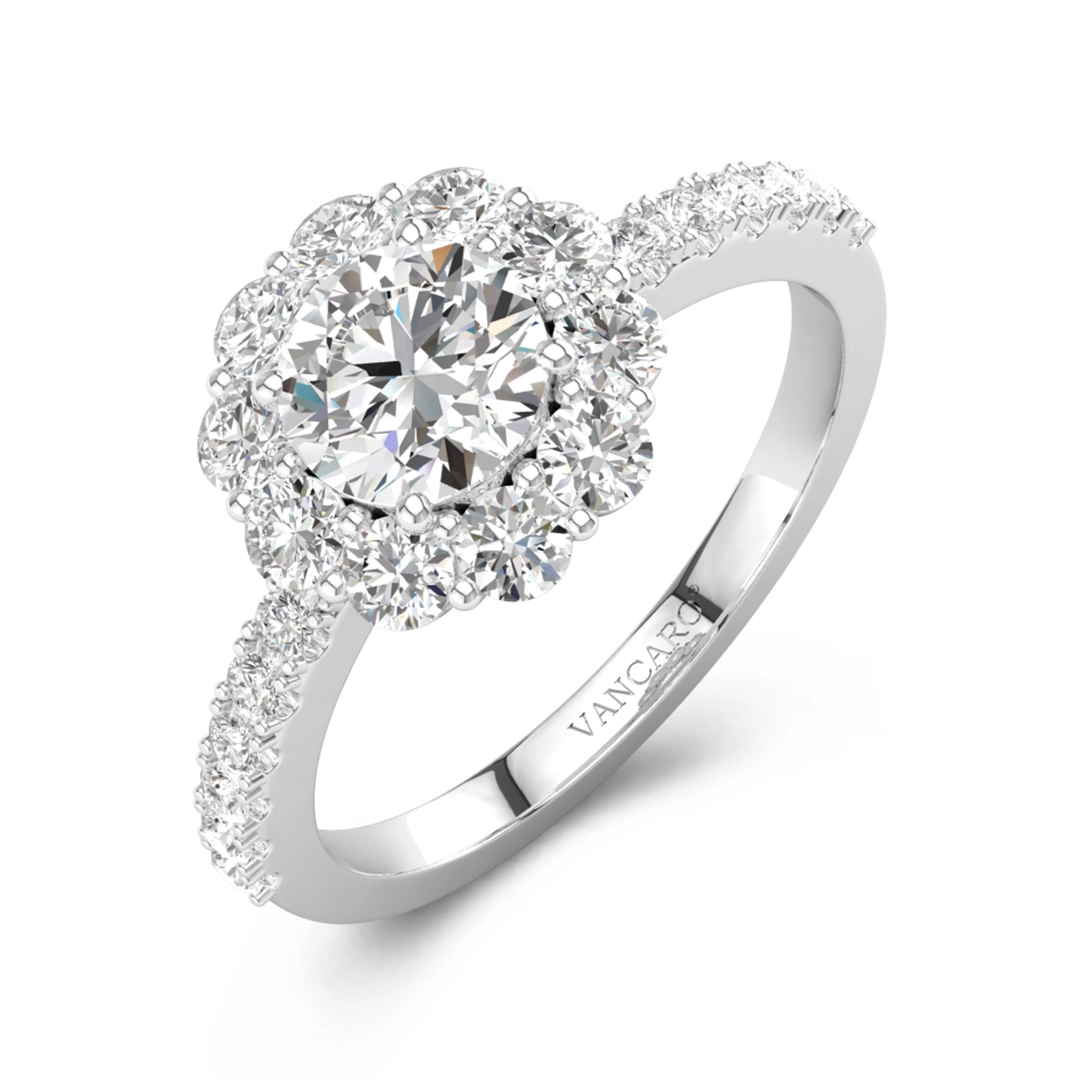 Half Eternity Classic Flower Halo Engagement Ring Cubic Zirconia 1.00ct Round 925 Sterling Silver