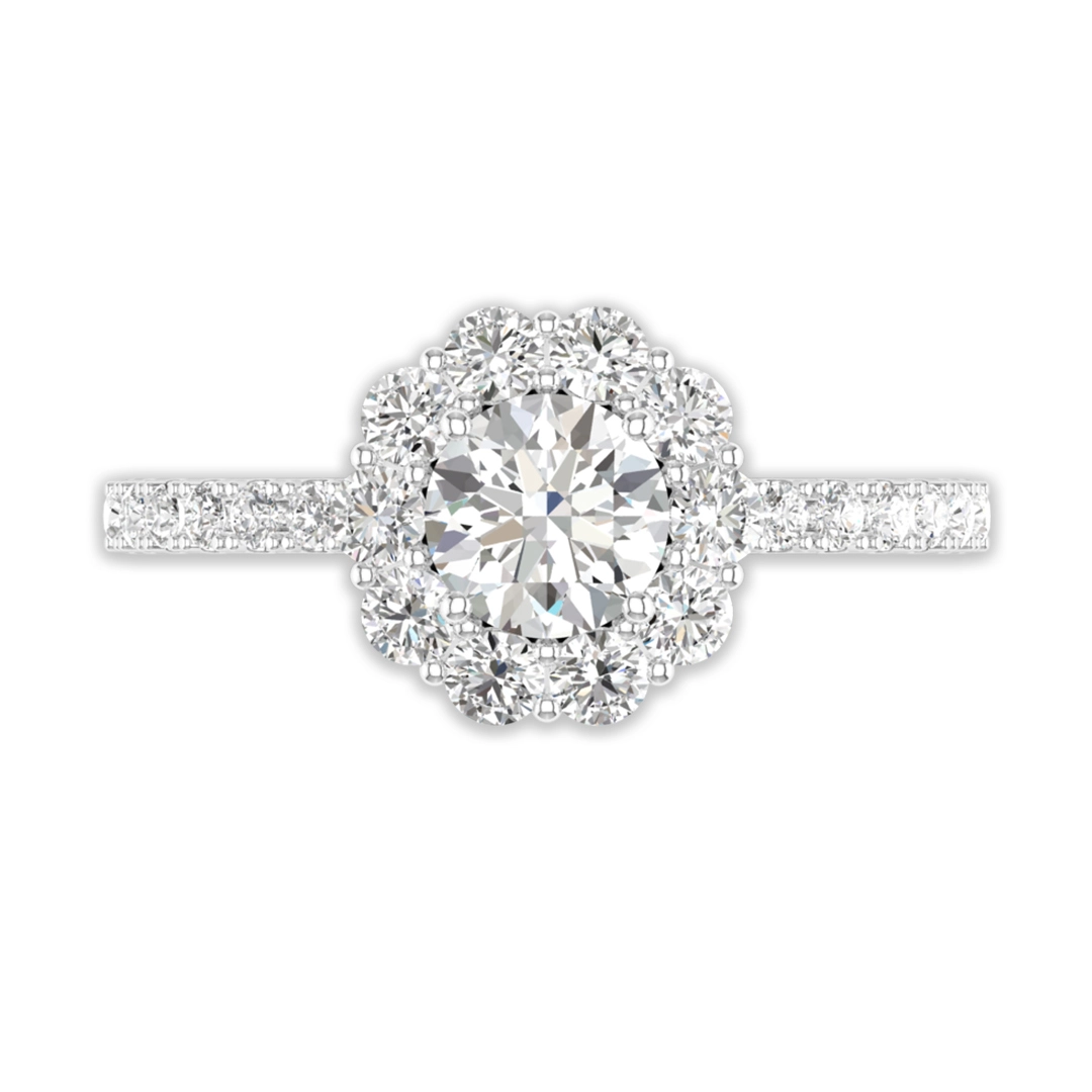 Half Eternity Classic Flower Halo Engagement Ring Cubic Zirconia 1.00ct Round 925 Sterling Silver