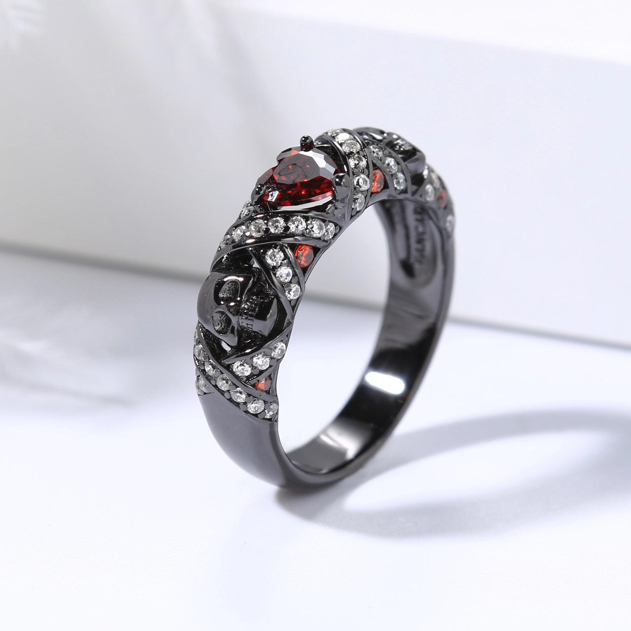 Garnet Red Cubic Zirconia Wedding Band