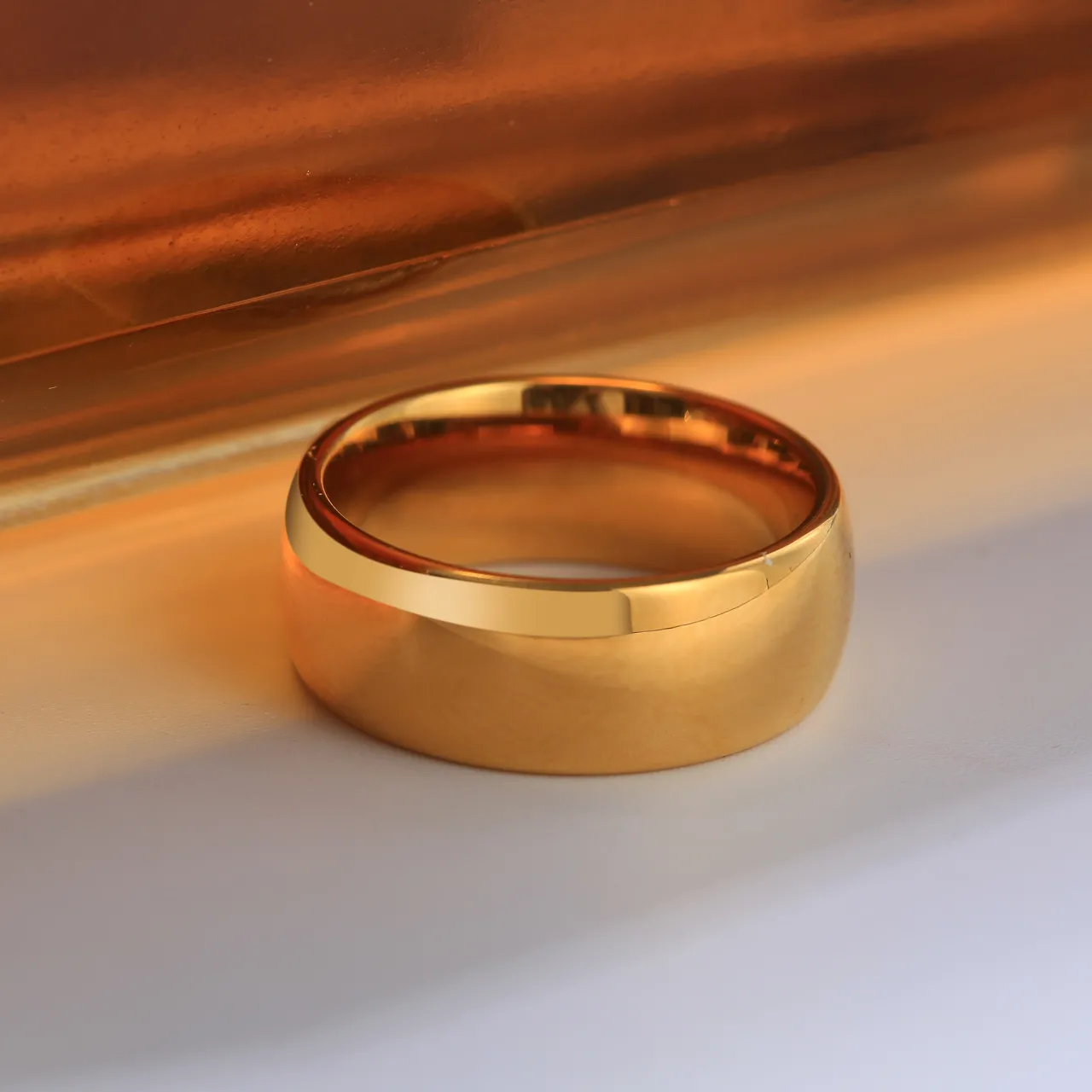 Simple Men Wedding Band 14K Gold Polish Tungsten Steel