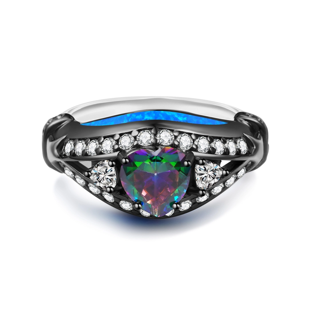 Mystic Topaz Unique Star Engagement Ring 925 Sterling Silver 1.25ct Heart Cut For Women