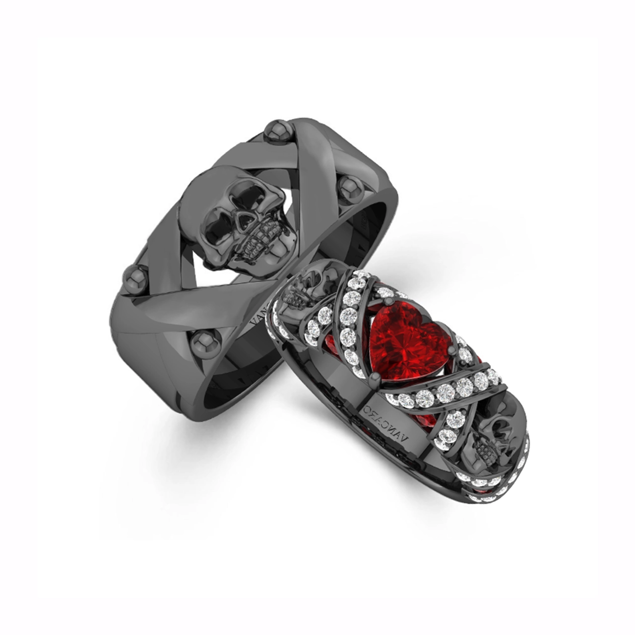 Gothic Skull Ring Jewelry Set