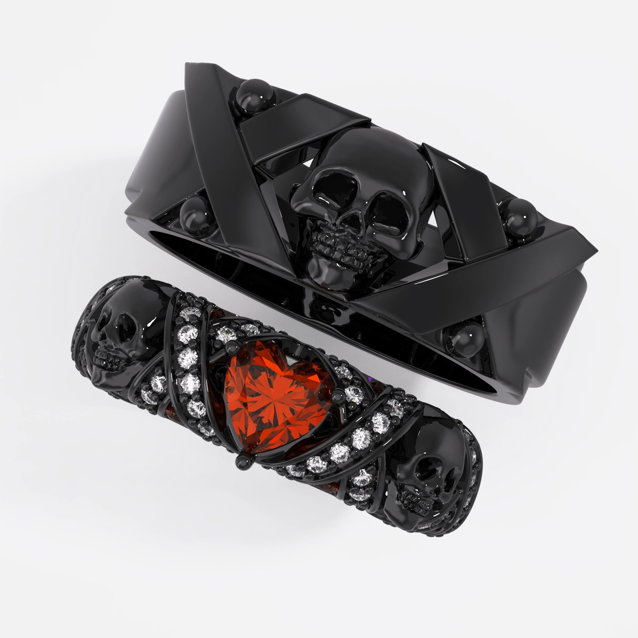 Gothic Skull Ring Jewelry Set