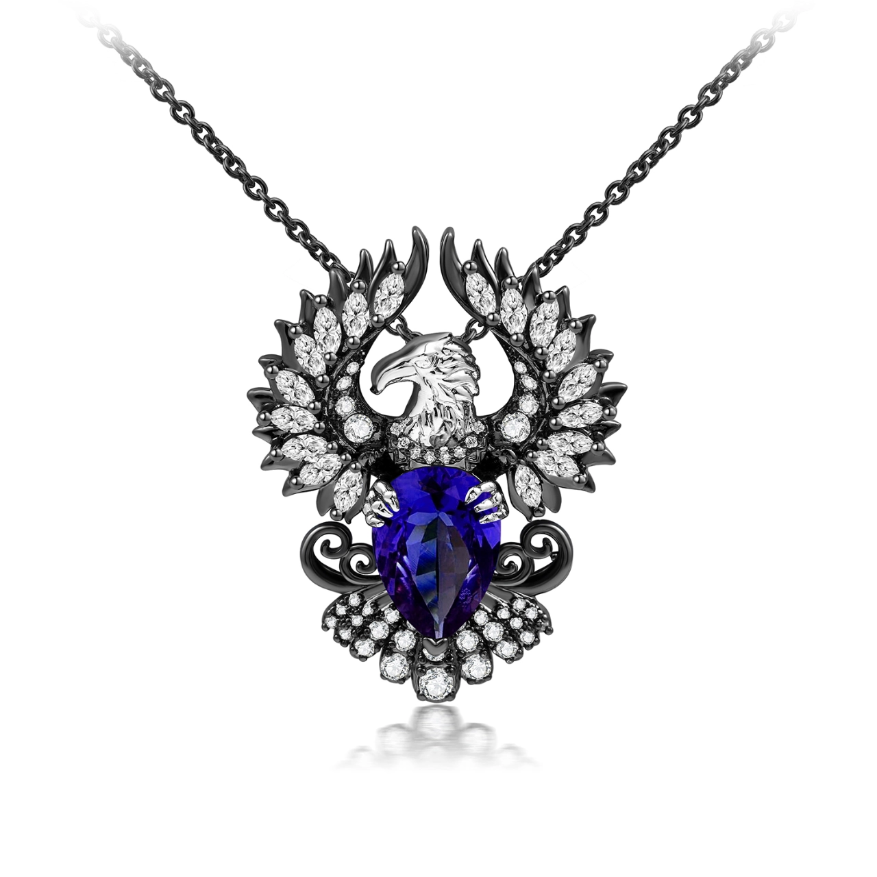 Unique Eagle Pendant Necklace Sapphire Blue Pear