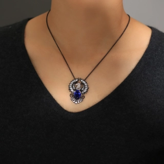 Unique Eagle Pendant Necklace Sapphire Blue Pear