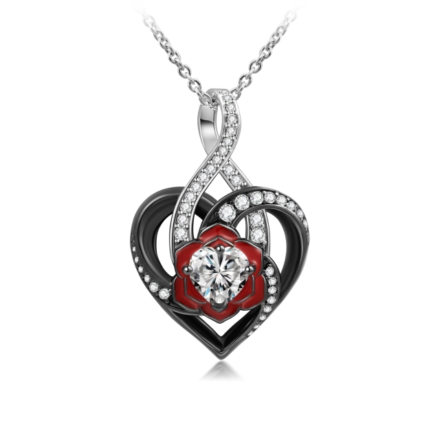 Nature Heart Rose Pendant Necklace White Heart