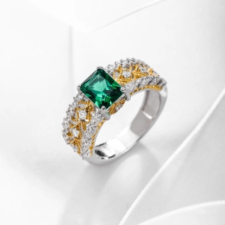 Emerald Green Cubic Zirconia Engagement Ring