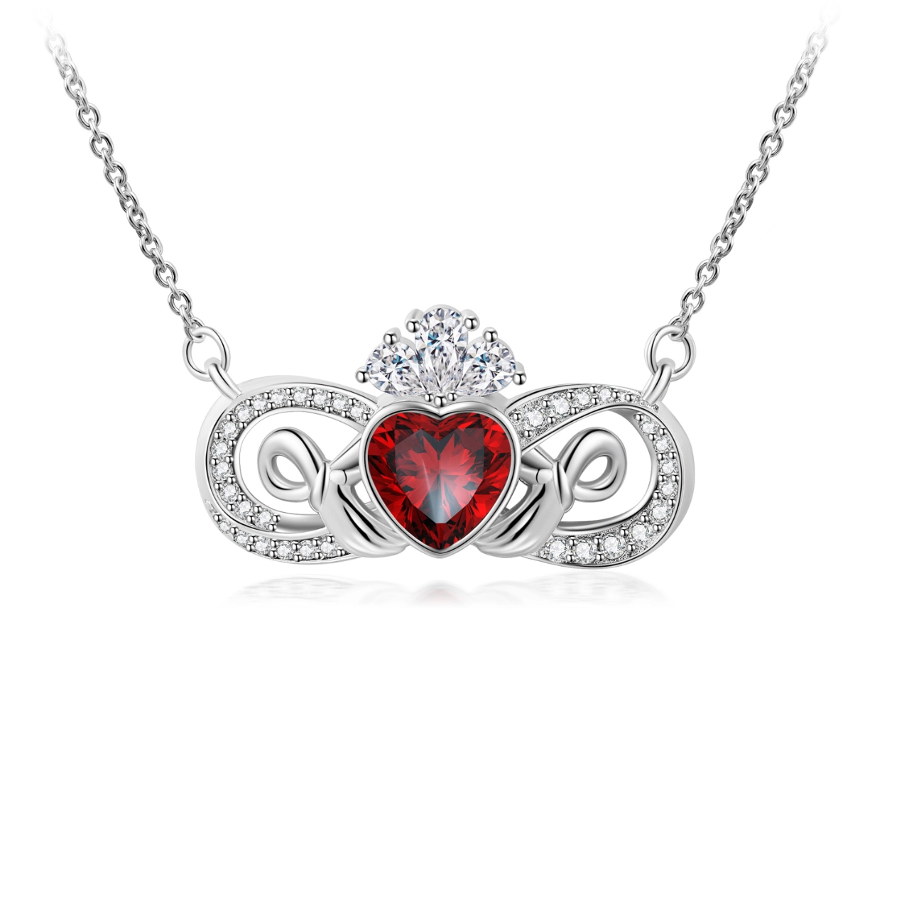 Unique Claddagh Pendant Necklace Garnet Red Heart