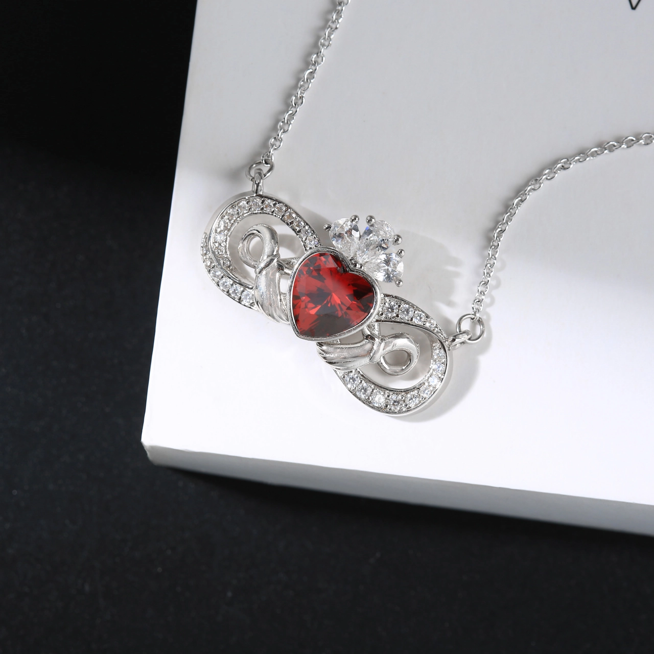 Unique Claddagh Pendant Necklace Garnet Red Heart