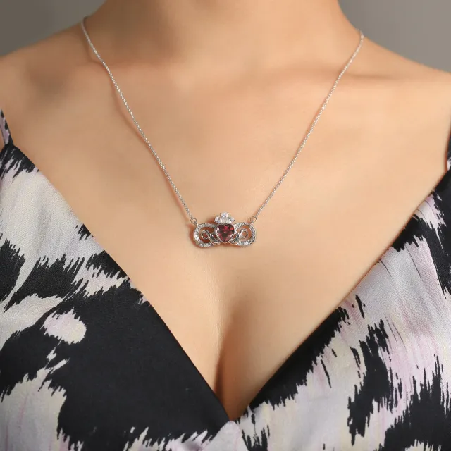 Unique Claddagh Pendant Necklace Garnet Red Heart