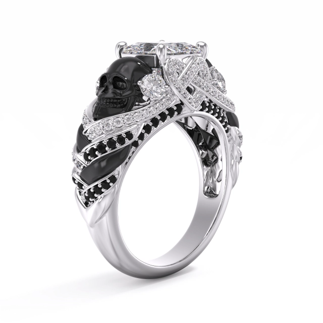 Gothic Skull Prong Engagement Ring Women White Princess